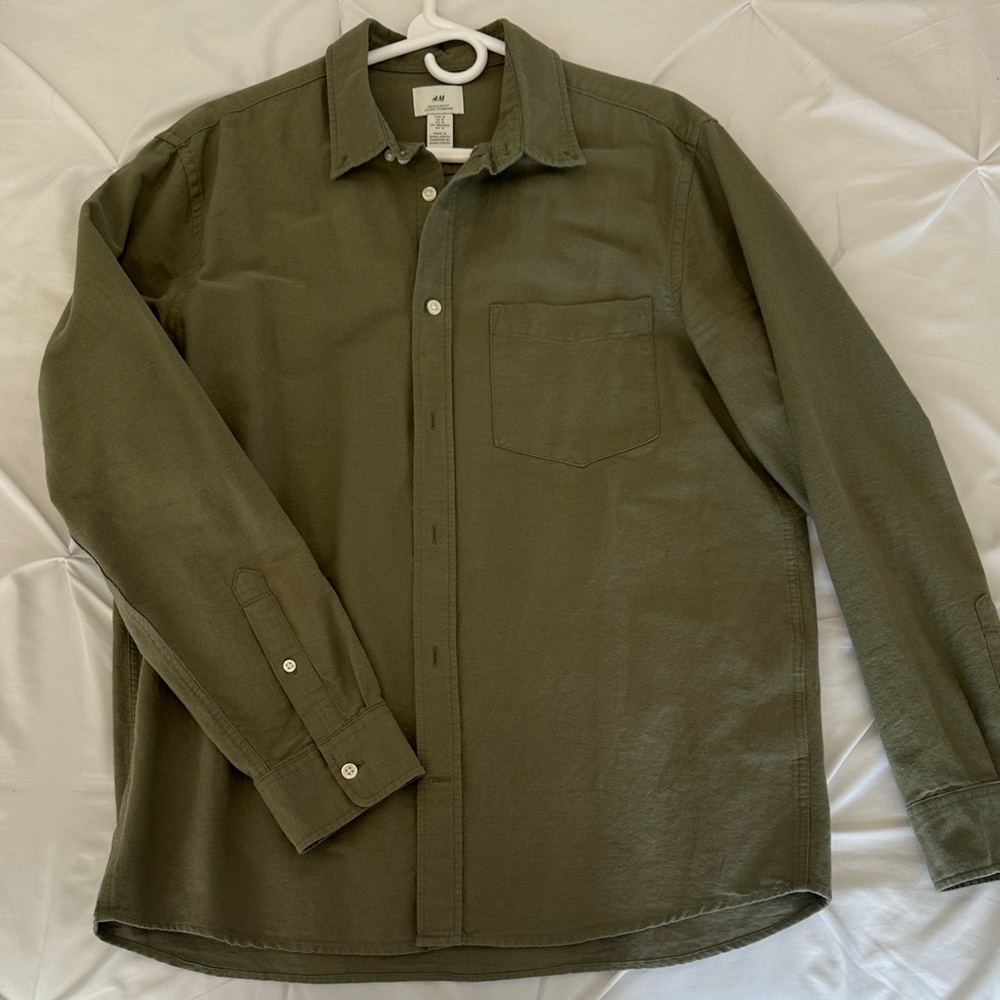 H&M Khaki Green Regular Fit Shirt